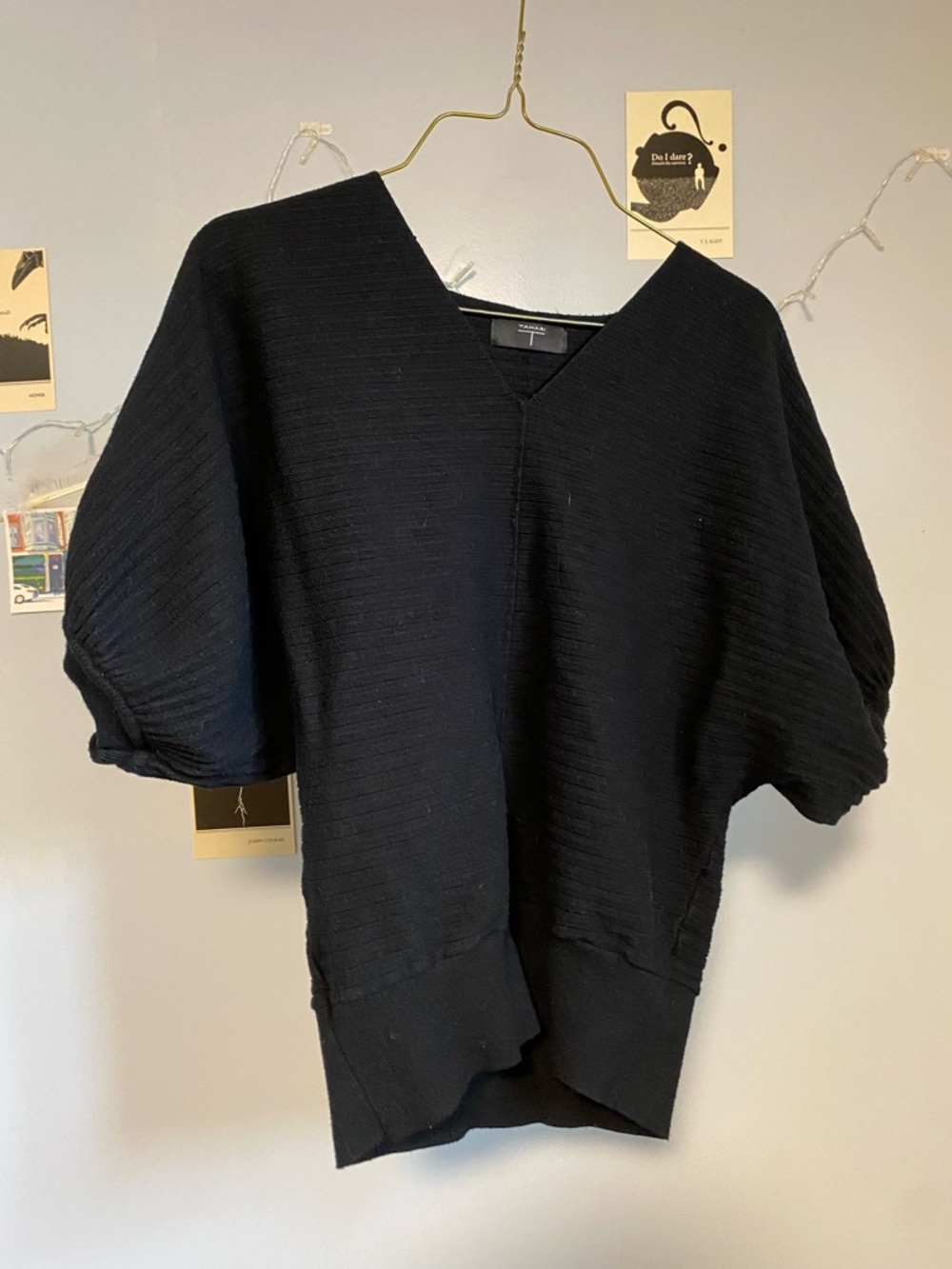 Tahari Black Ribbed V-Neck Sweater Top
